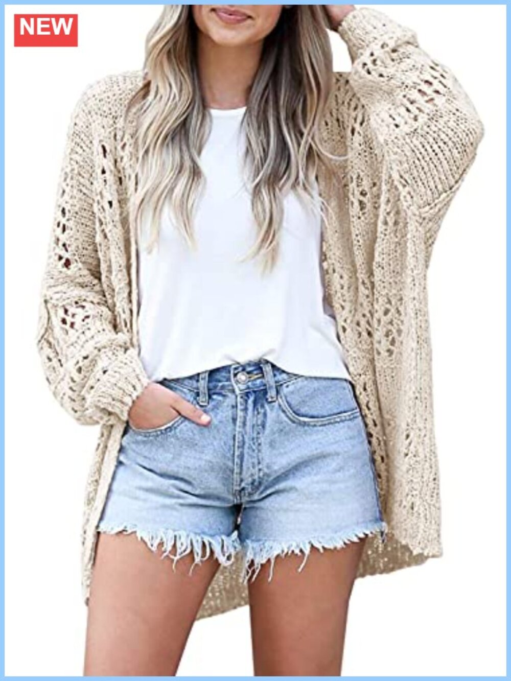 Women's Crochet Knit Cardigan Lightweight Long Sleeve Boho Oversized Sweater